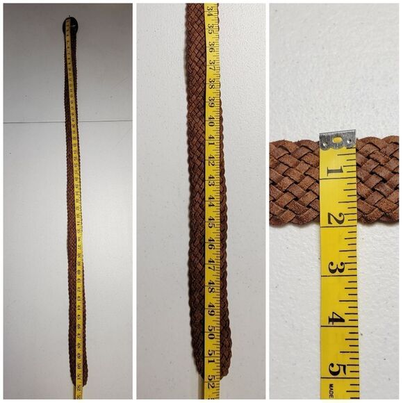 Vintage Brown Woven Belt with Gold Oval Buckle with Navy Blue Faux Stone